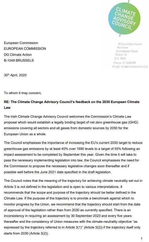 Council’s feedback on the 2030 European Climate Law